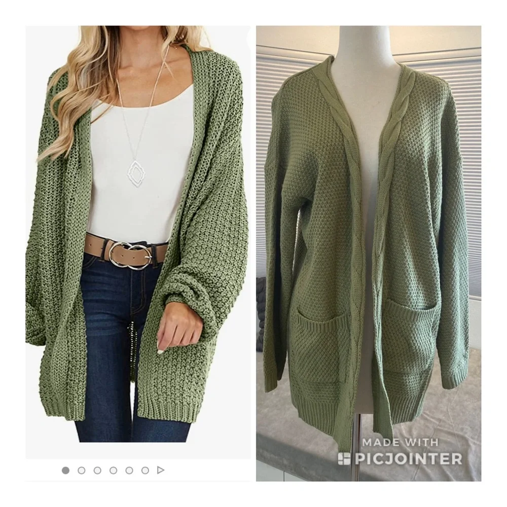 Green Cardigan Knit Sweater - Picture 1 of 8